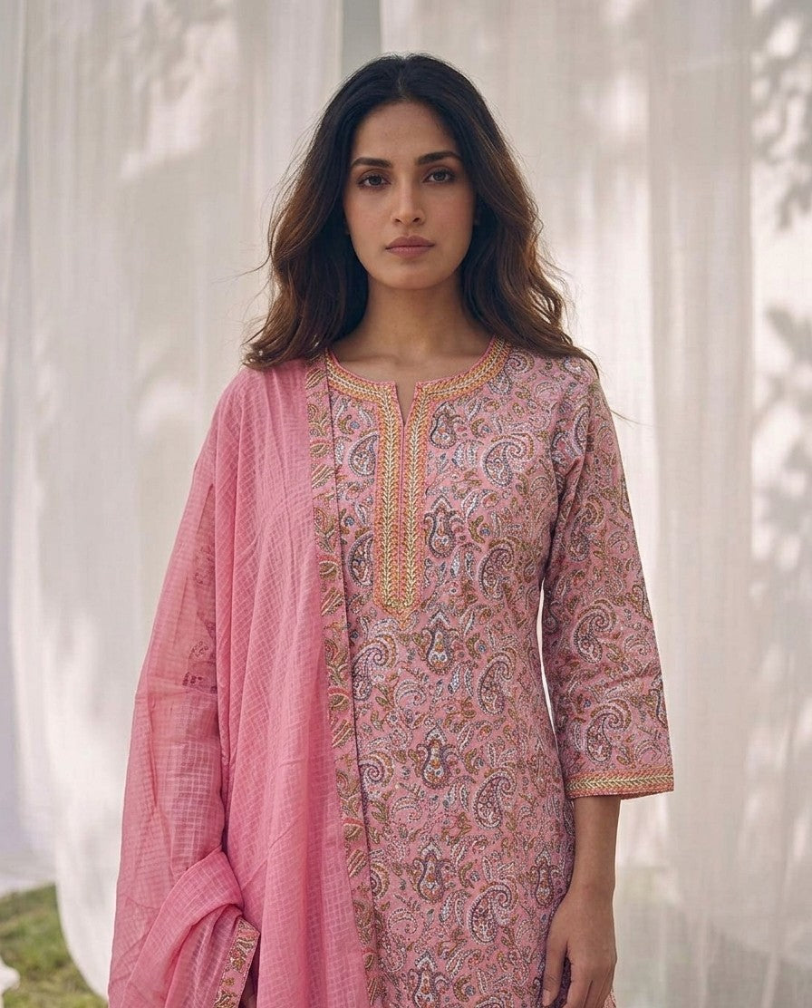 Pure Cotton Three Piece Dupatta Set LSS014