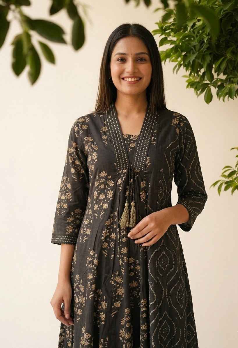 Premium Cotton A Line Anarkali Dupatta Set