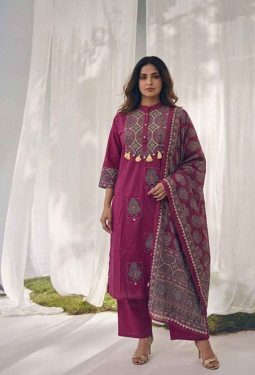 Pure Cotton Three Piece Dupatta Set