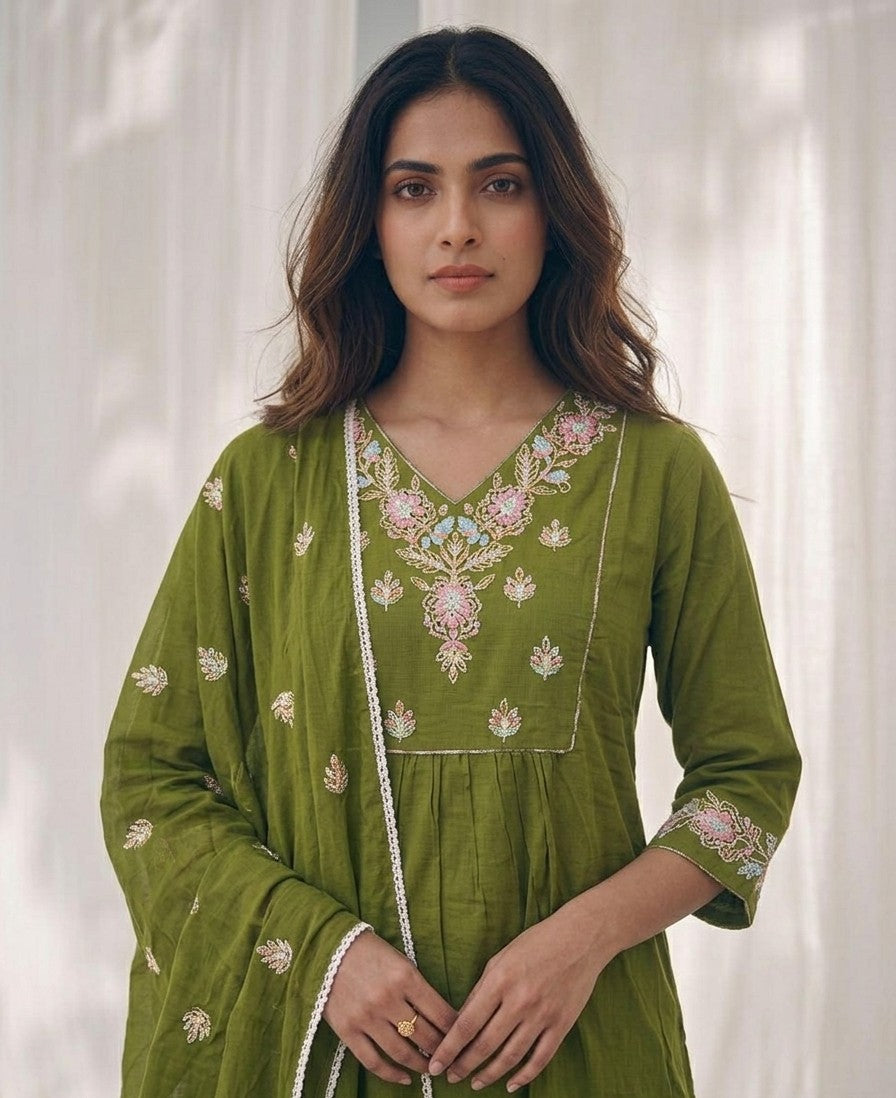 Pure Cotton Three Piece Dupatta Set XLS011