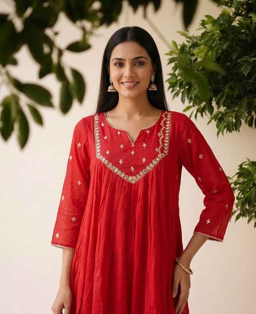 Premium Cotton A Line Anarkali Dupatta Set