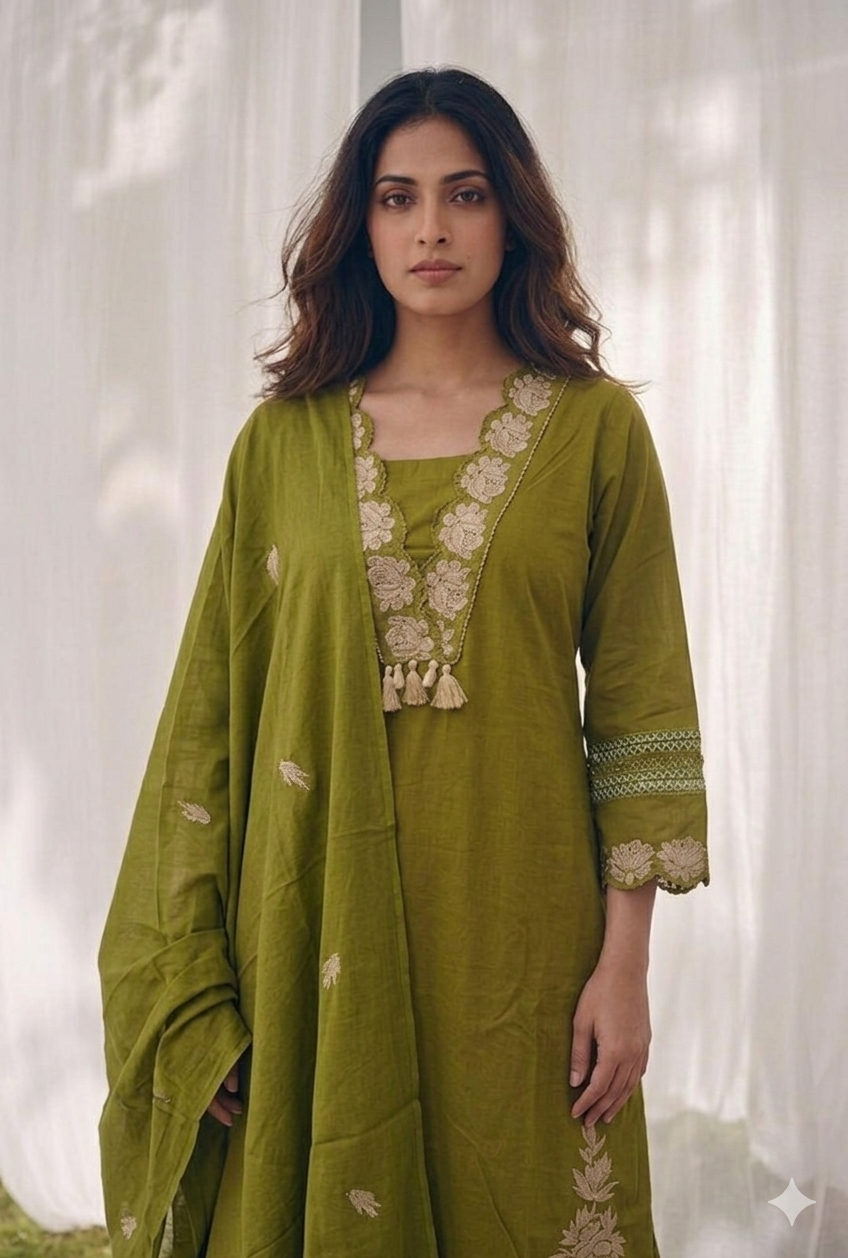 Pure Cotton Three Piece Dupatta Set LSS02