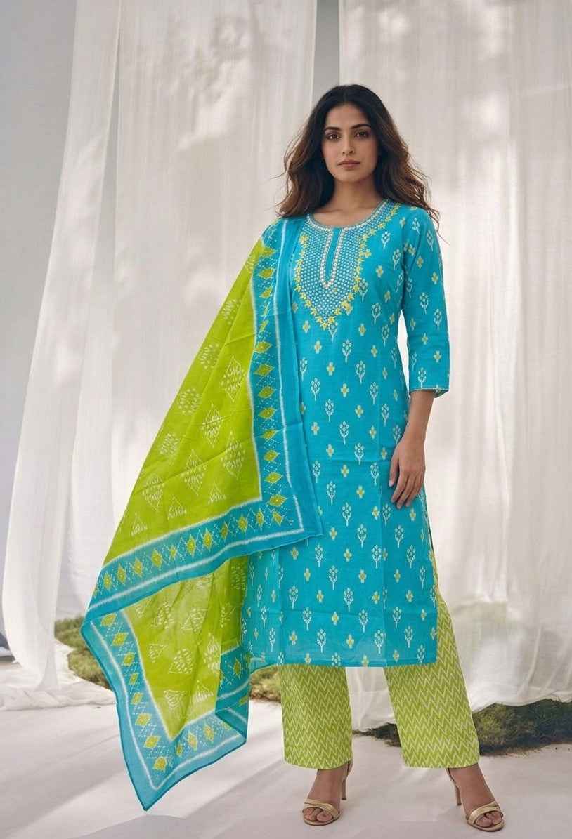 Pure Cotton Three Piece Dupatta Set