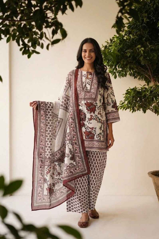 Pure Cotton Dupatta Set With Farsi Pant