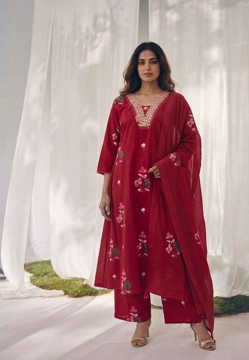 Pure Cotton Three Piece Dupatta Set