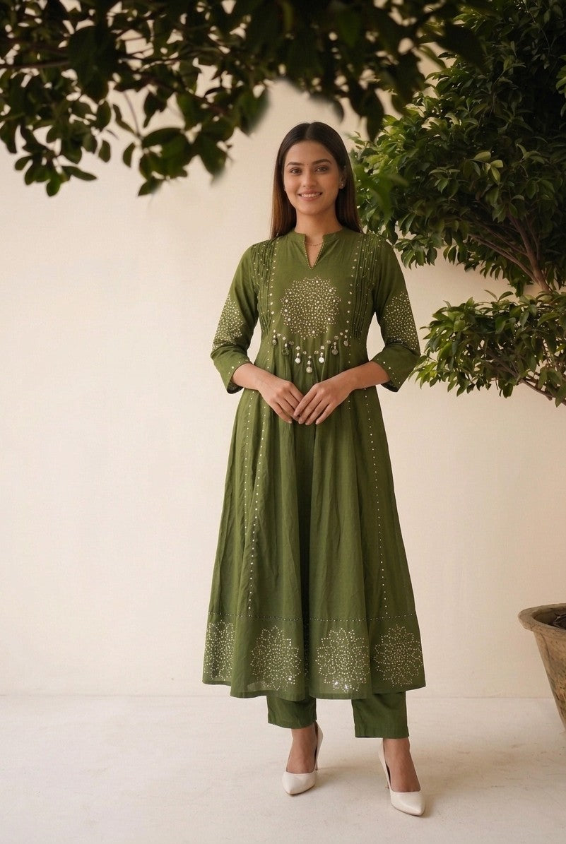 Premium Cotton Bandhez  print Anarkali dupatta set