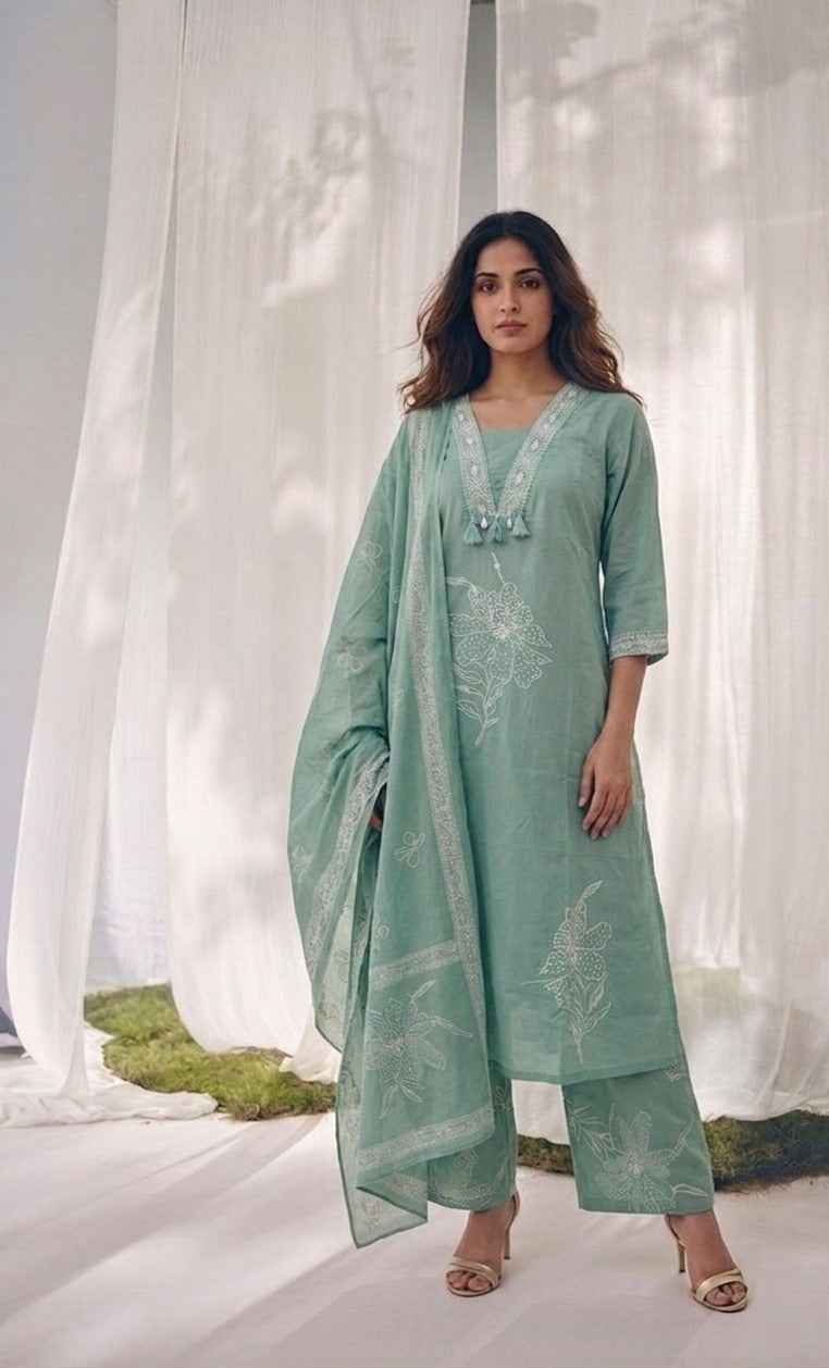 Pure Cotton Three Piece Dupatta Set