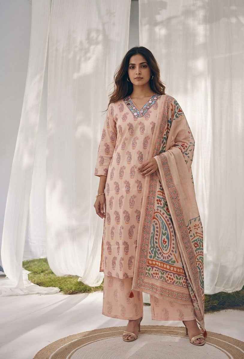 Pure Cotton Three Piece Dupatta Set