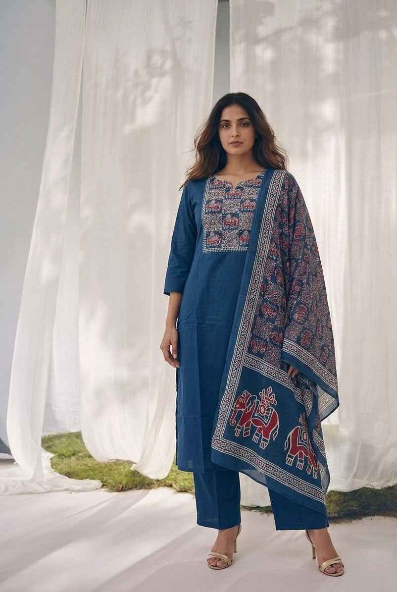 Pure Cotton Three Piece Dupatta Set