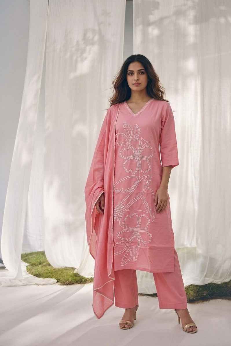 Pure Cotton Three Piece Dupatta Set