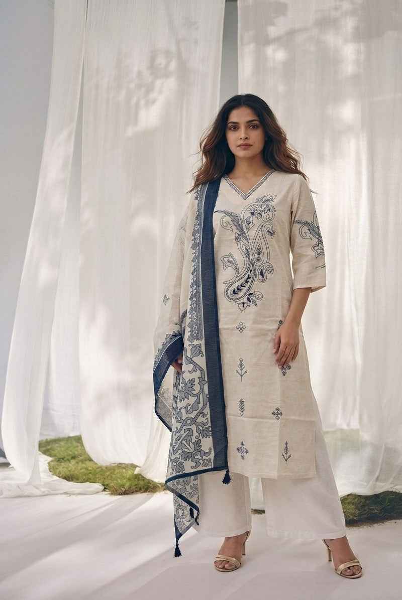 Pure Cotton Three Piece Dupatta Set