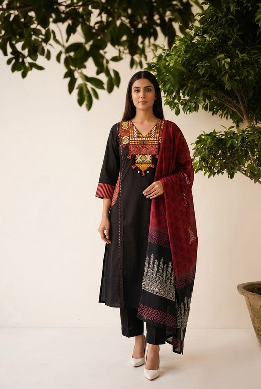 Pure Cotton Three Piece Dupatta Set CS0227