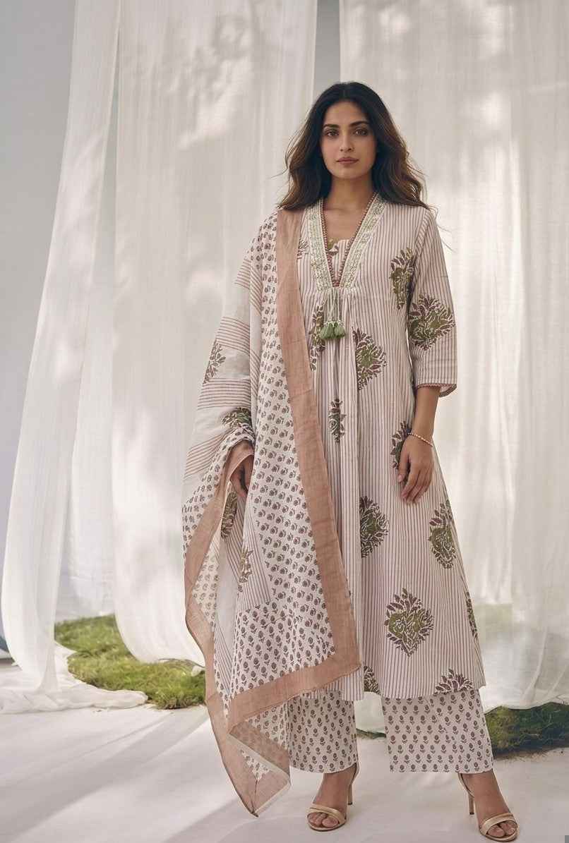 Pure Cotton Three Piece Dupatta Set