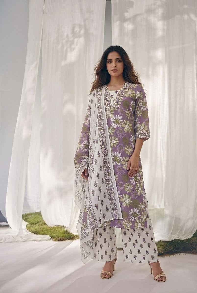 Pure Cotton Three Piece Dupatta Set