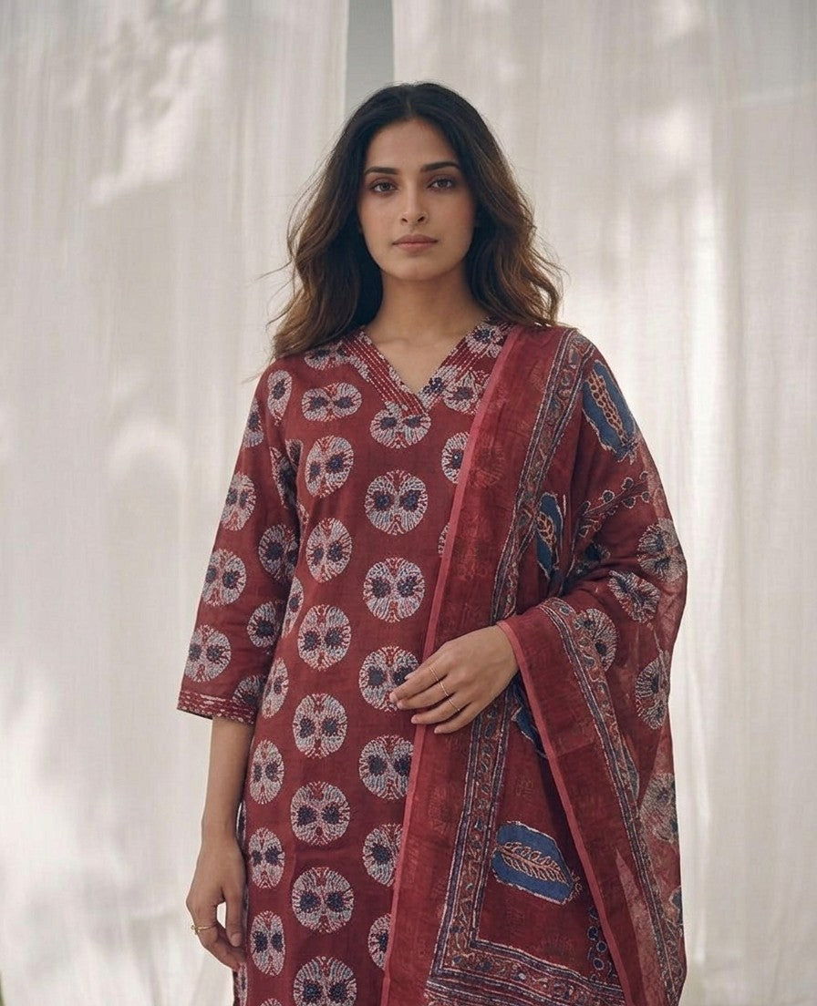 Pure Cotton Three Piece Dupatta Set XLS013