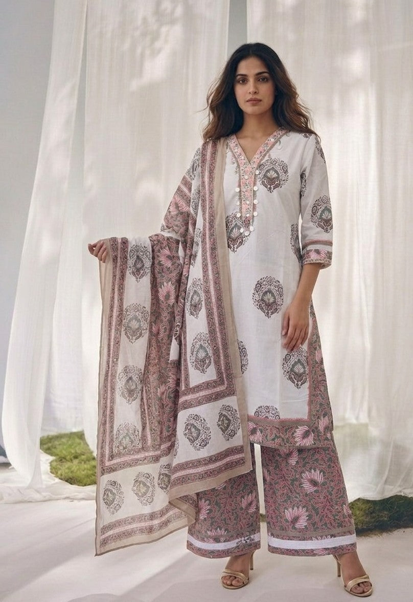 Pure Cotton Three Piece Dupatta Set XLS012