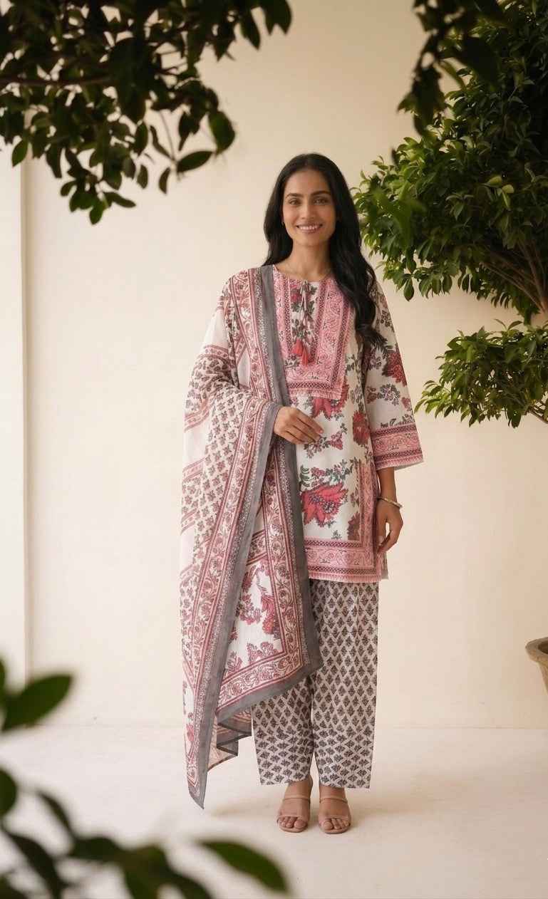 Pure Cotton Dupatta Set With Farsi Pant