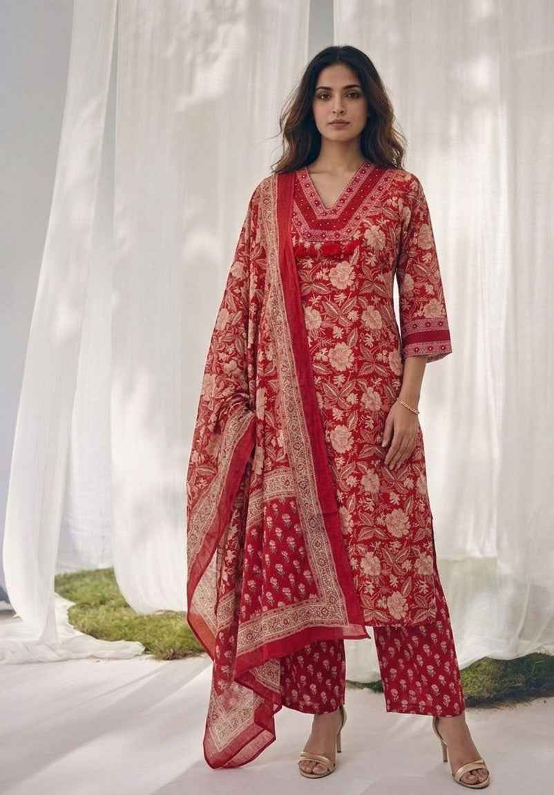 Pure Cotton Three Piece Dupatta Set