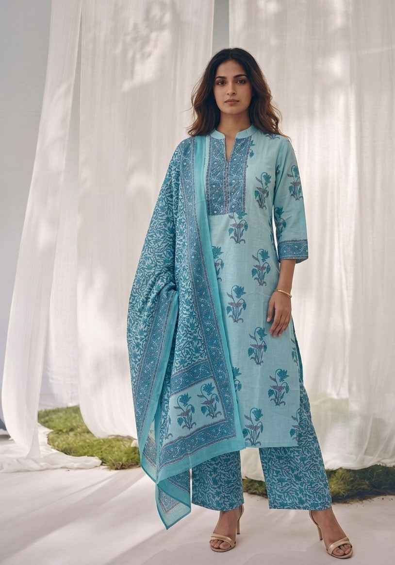 Pure Cotton Three Piece Dupatta Set