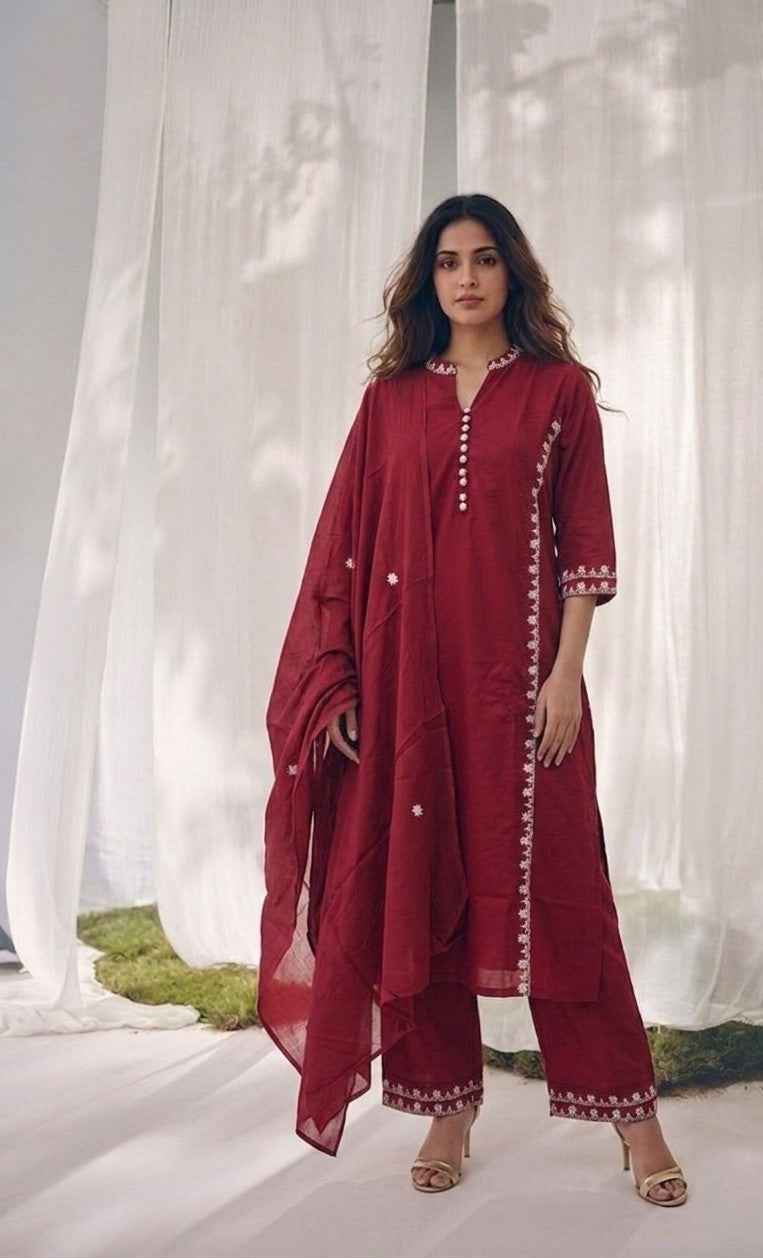 Pure Cotton Three Piece Dupatta Set