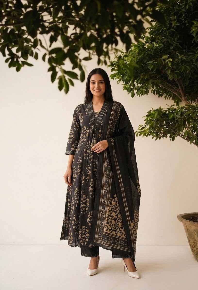 Premium Cotton A Line Anarkali Dupatta Set